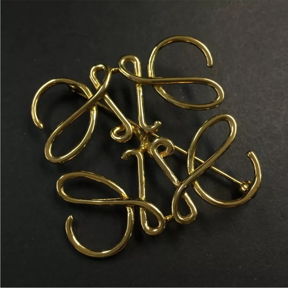 AUTH Loewe Logo Gold Brooch